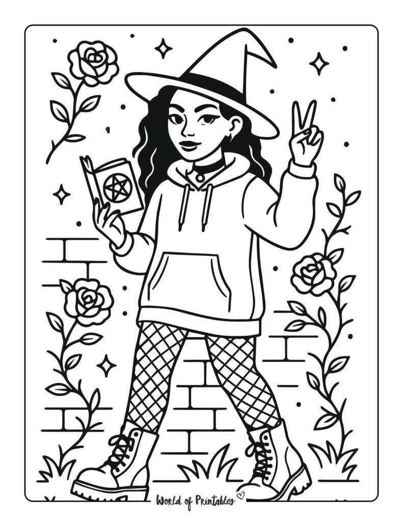 witch-doing-peace-sign-halloween-coloring