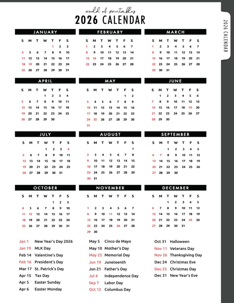2026 Calendar with Holidays 02