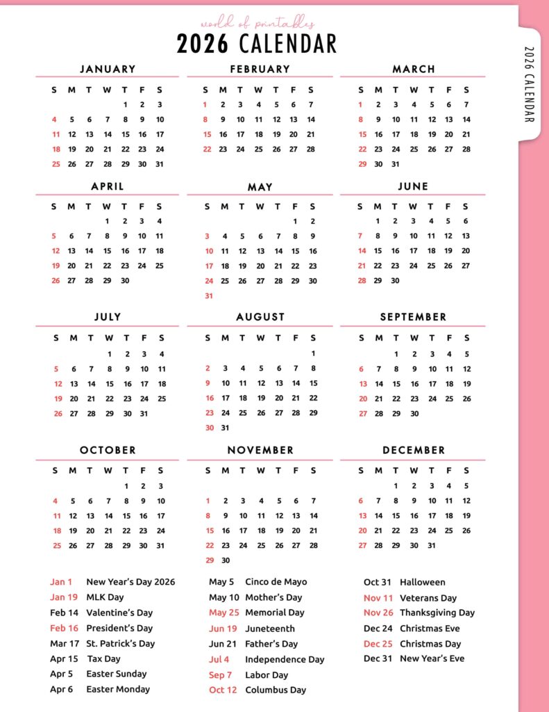 2026 Calendar with Holidays 04