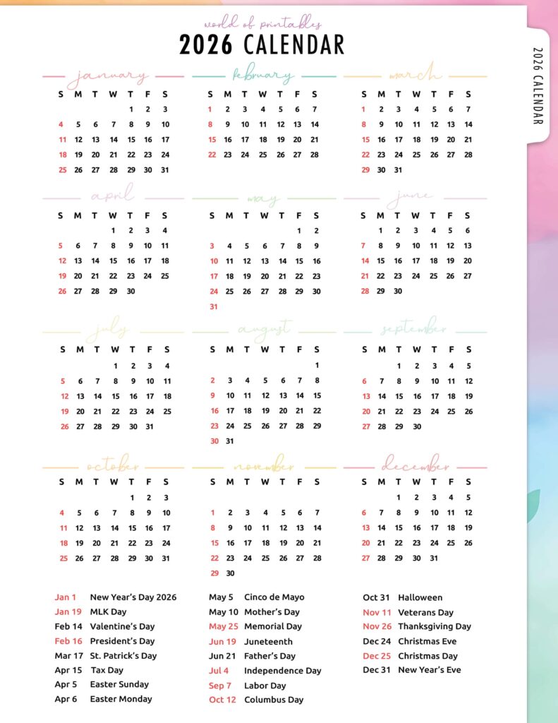 2026 Calendar with Holidays 11