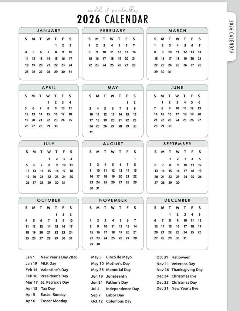 2026 Calendar with Holidays 13