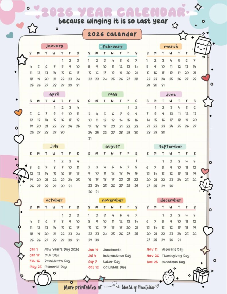 2026 Calendar with Holidays 17