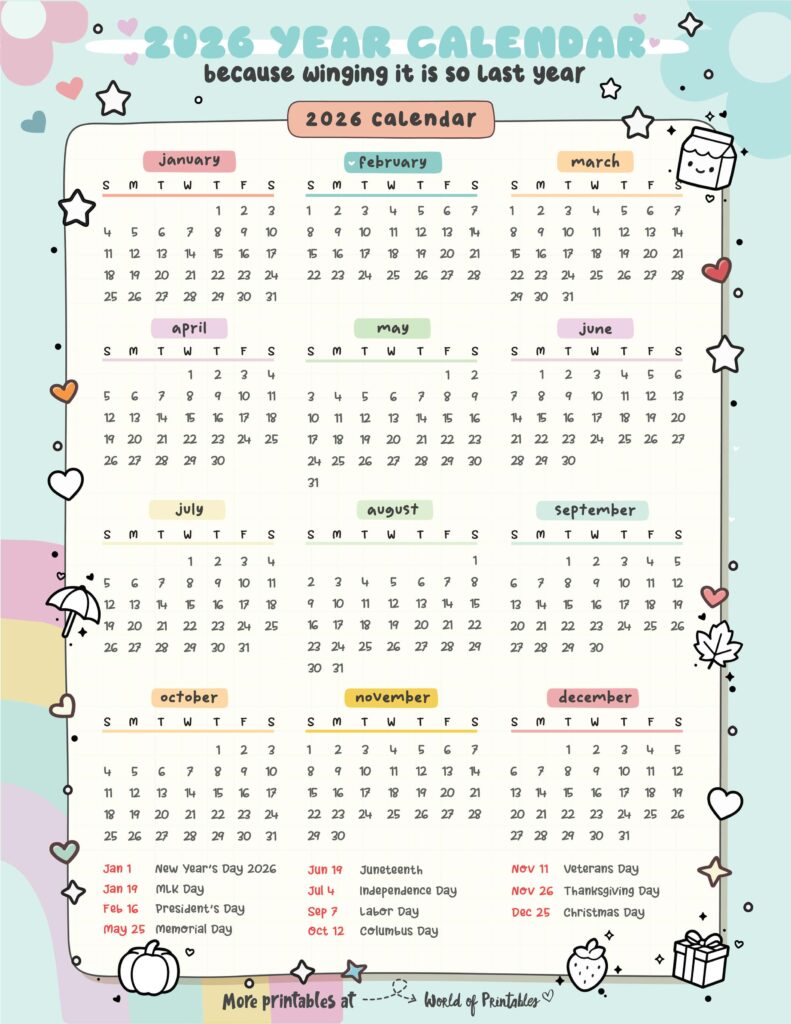 2026 Calendar with Holidays 18