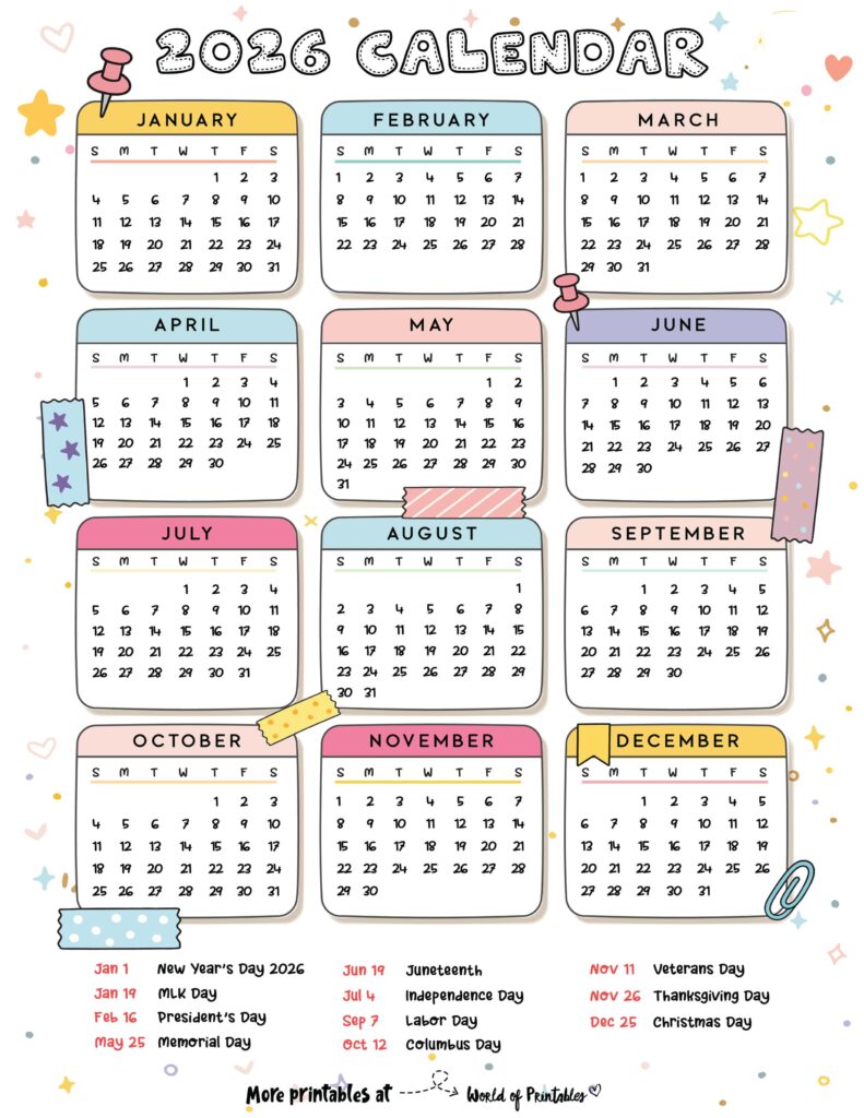 2026 Calendar with Holidays 20