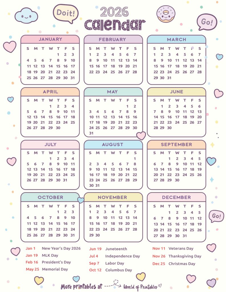 2026 Calendar with Holidays 21