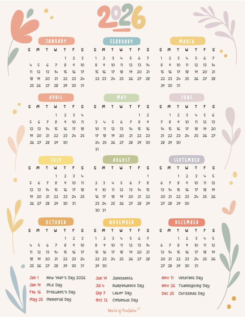 2026 Calendar with Holidays 23