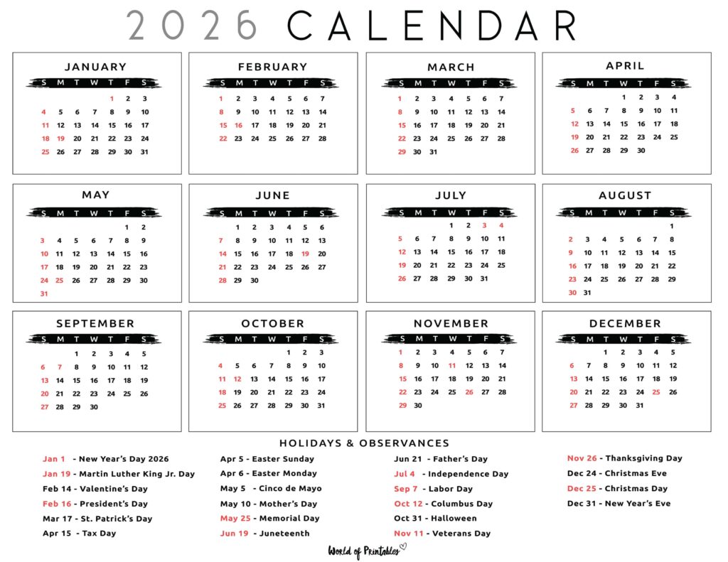 2026 Calendar with Holidays 35