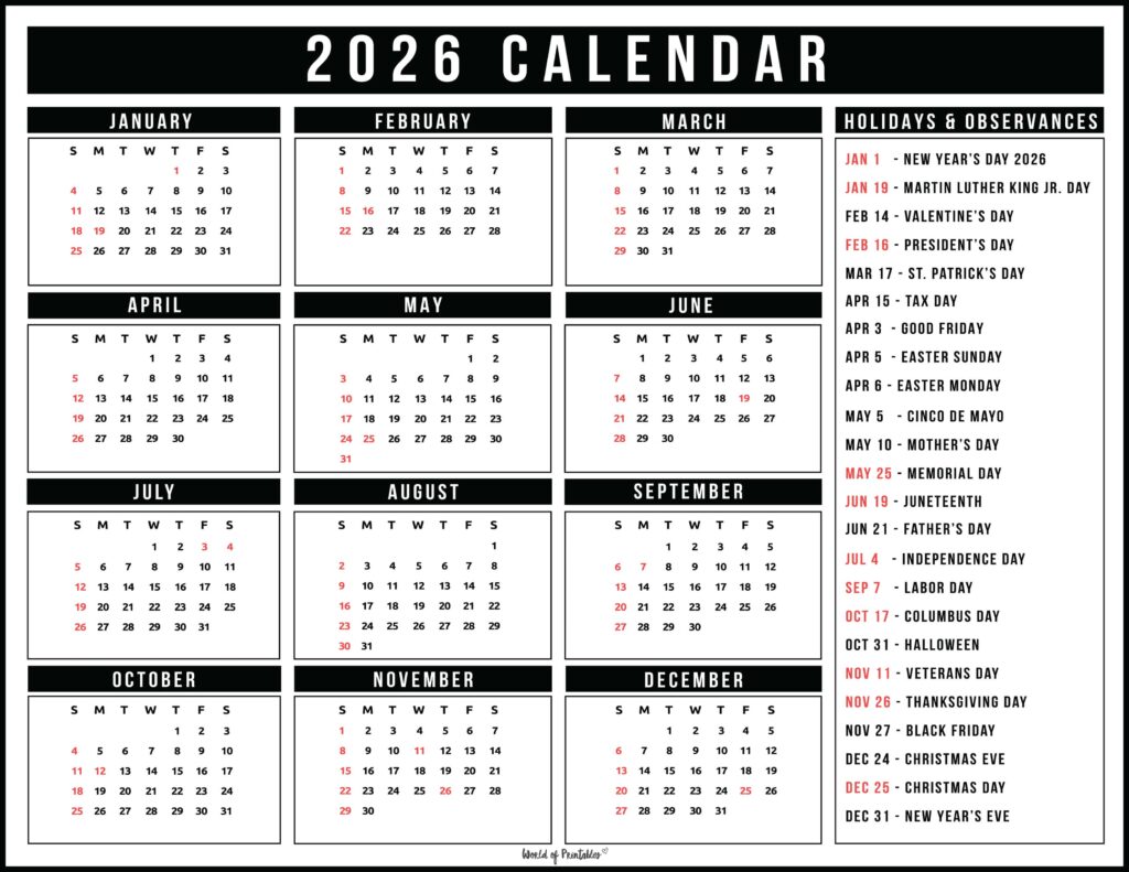 2026 Calendar with Holidays 37