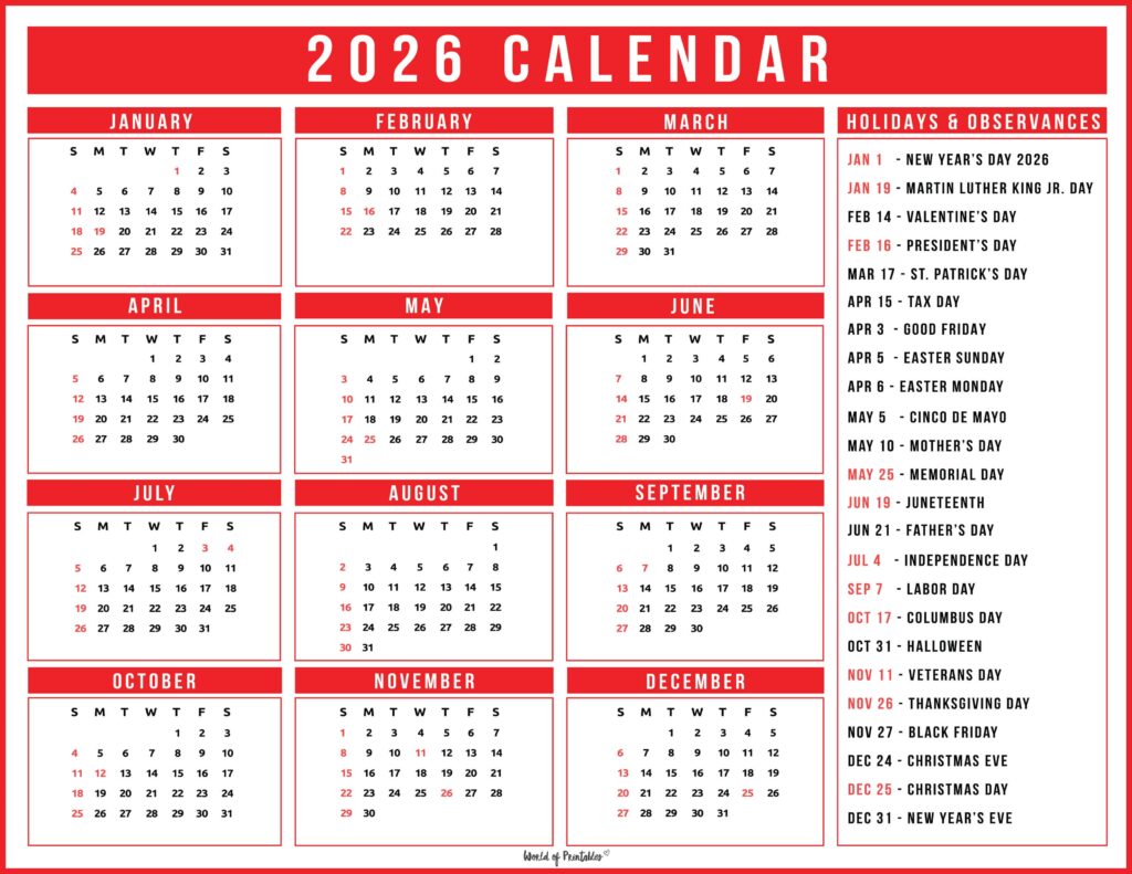 2026 Calendar with Holidays 41