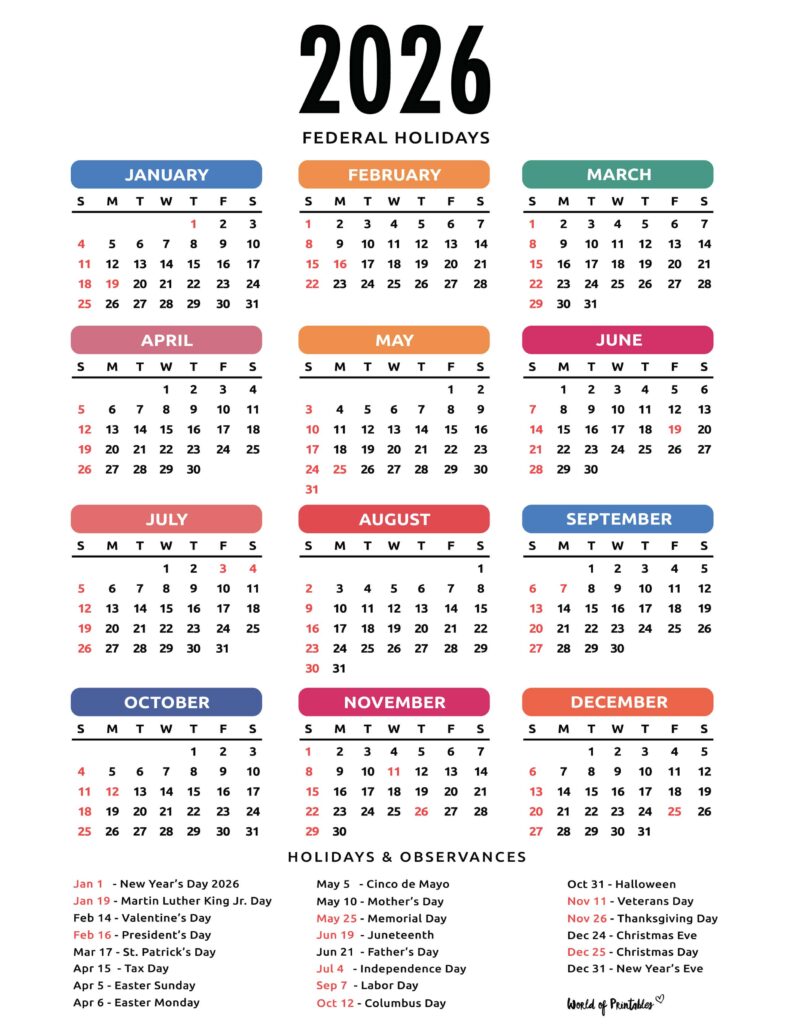2026 Calendar with Holidays 49