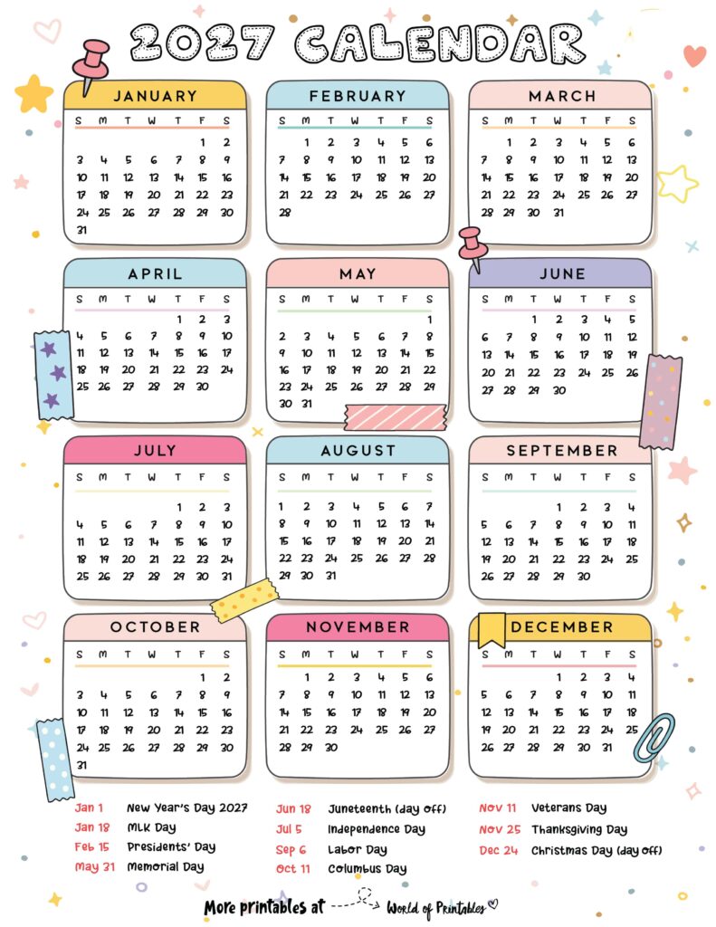 2027 Calendar with Holidays 20
