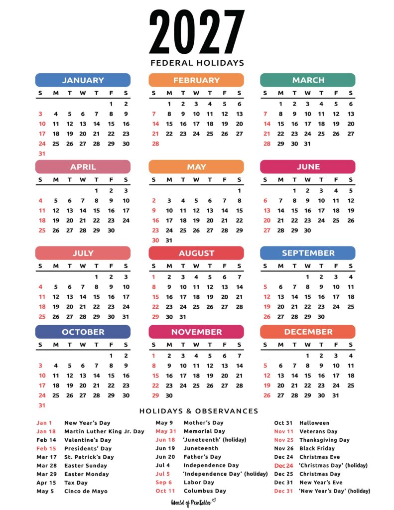 2027 Calendar with Holidays 49