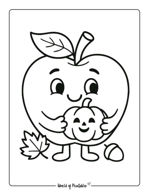 Apple and Pumpkin Free Printable Thanksgiving Coloring Page