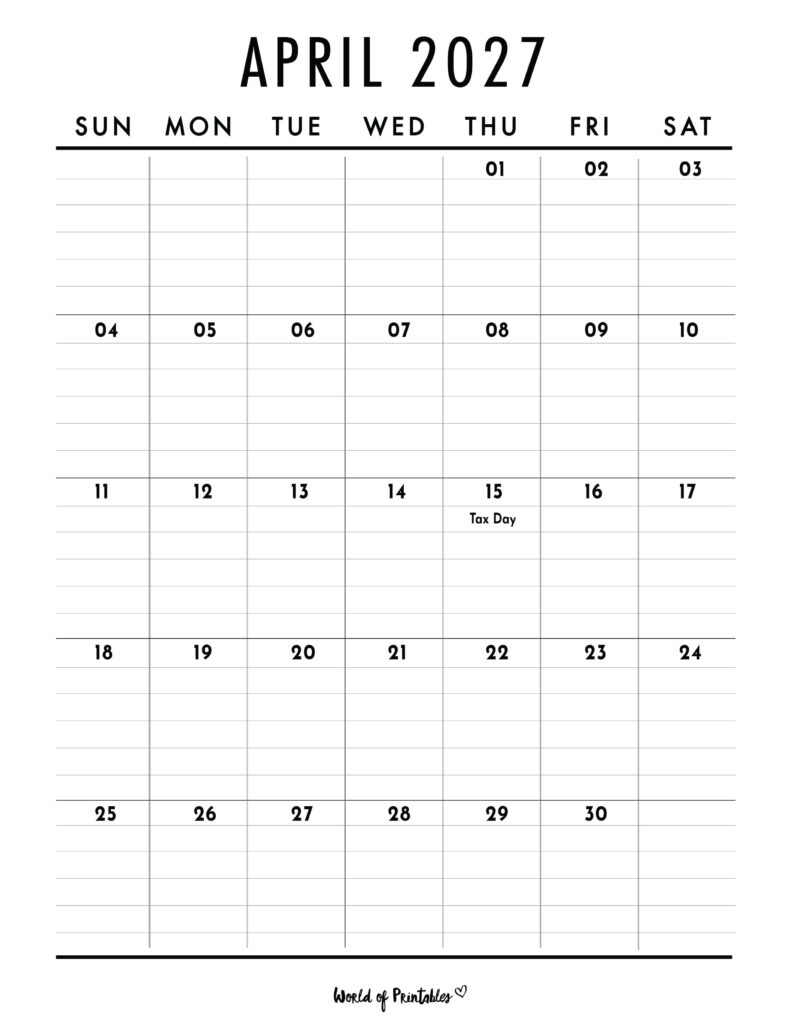 April 2027 Calendar with Holidays 2