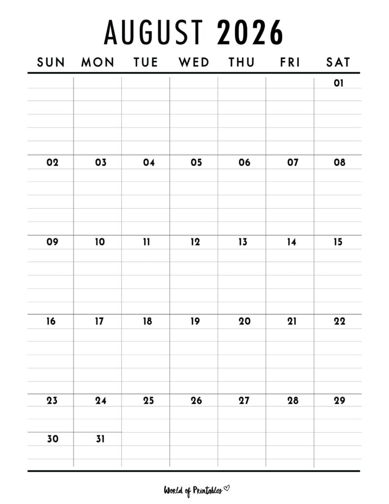 August 2026 Calendar with Holidays 2