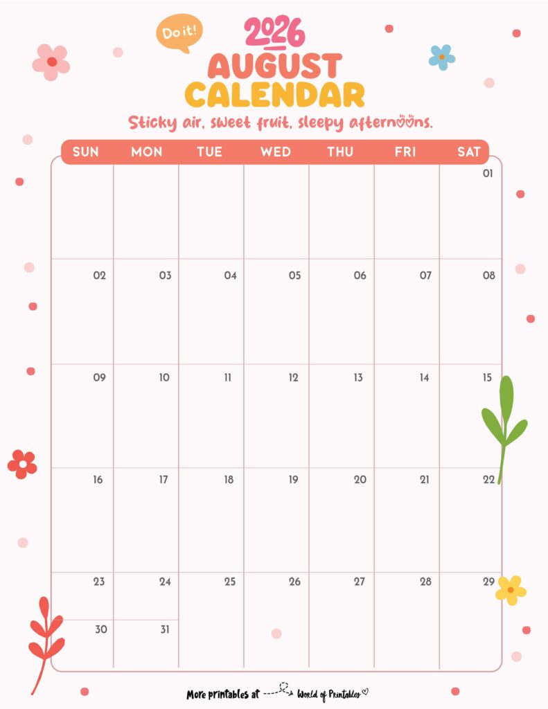 August 2026 Calendar with Holidays 3
