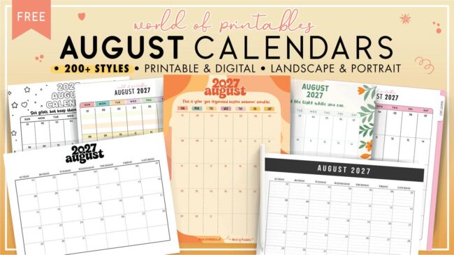 August 2027 Calendars
