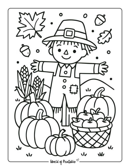 Autumn Scarecrow Simple Thanksgiving Coloring Page