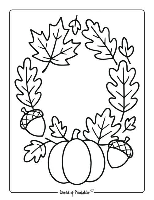 Autumn Wreath Free Thanksgiving Coloring Page
