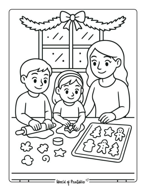 Baking Christmas Cookies Coloring Page
