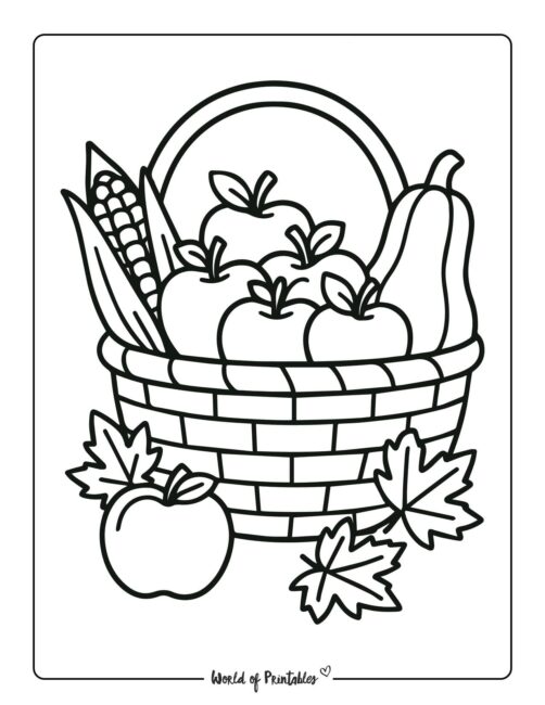 Basket of Apples Thanksgiving Coloring Page