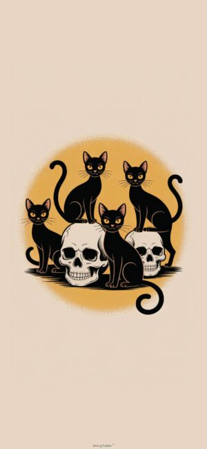 Cats and Skulls Halloween Wallpaper