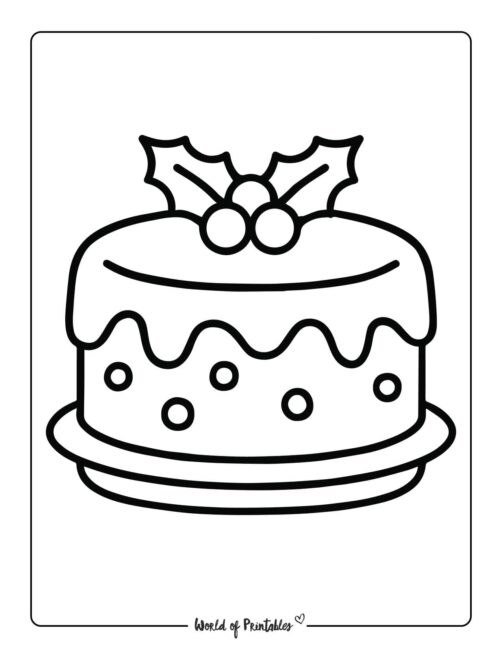 Christmas Cake Coloring Sheet for Preschool