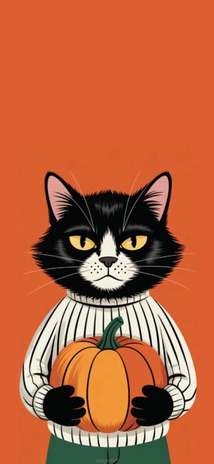Cool Cat and Pumpkin Halloween Wallpaper