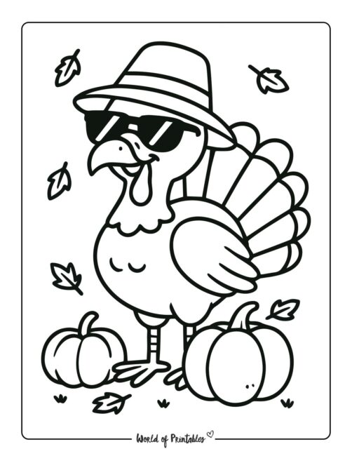 Cool Turkey Cute Thanksgiving Coloring Page