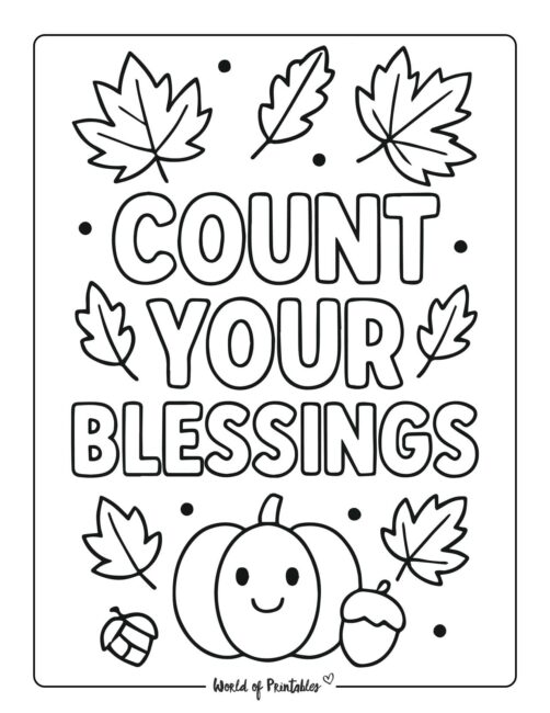 Count Your Blessings Thanksgiving Coloring Sheet