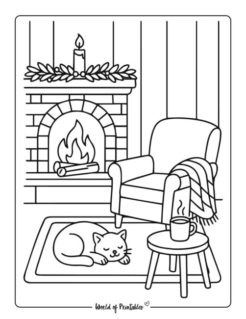 Cozy Corner Christmas Coloring Page