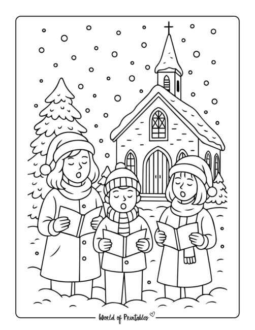 Cute Christmas Carol Christmas Coloring Page