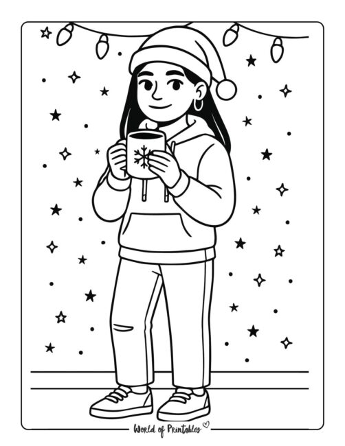 Cute Christmas Coloring Page for Teens