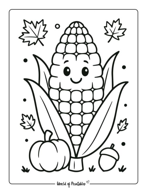 Cute Corn Thanksgiving Coloring Picture