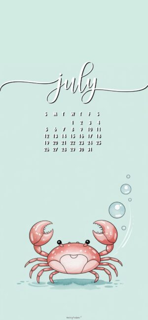 Cute Crab July Calendar Wallpaper