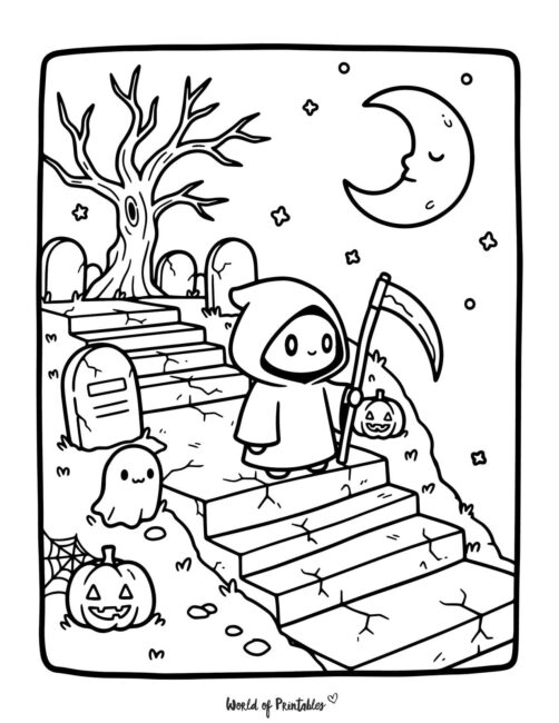 Cute Death Spooky Coloring Page