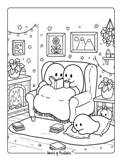 Cute Ghosts Spooky Coloring Page