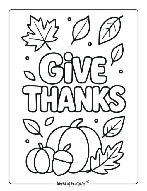 Cute Give Thanks Thanksgiving Coloring Sheet