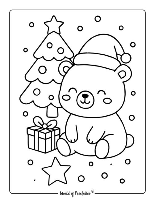 Cute Teddy bear Christmas Coloring Page