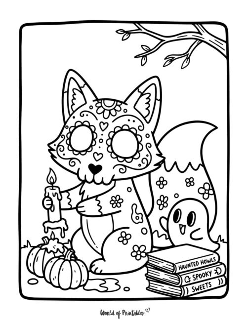 Day of The Dead Fox Spooky Coloring Page