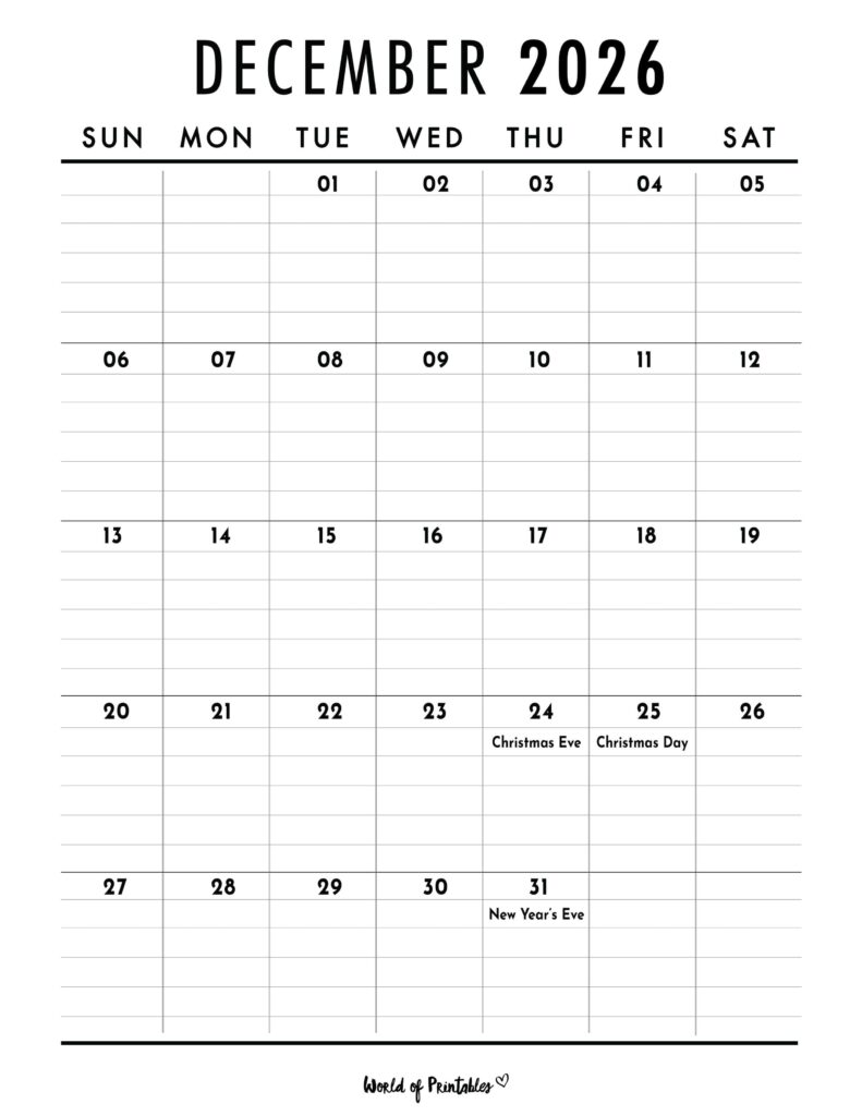 December 2026 Calendar with Holidays 2