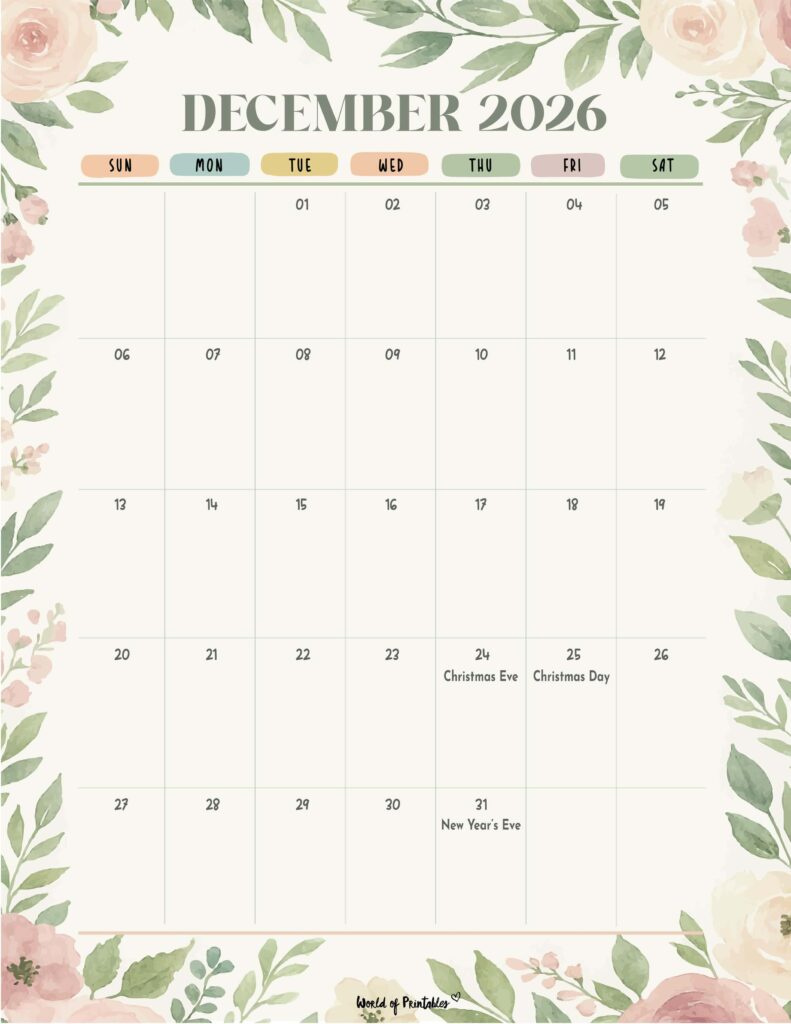 December 2026 Calendar with Holidays 4