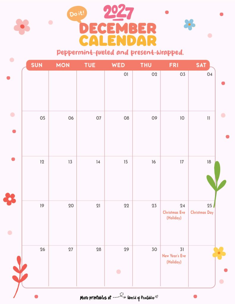 December 2027 Calendar with Holidays 3