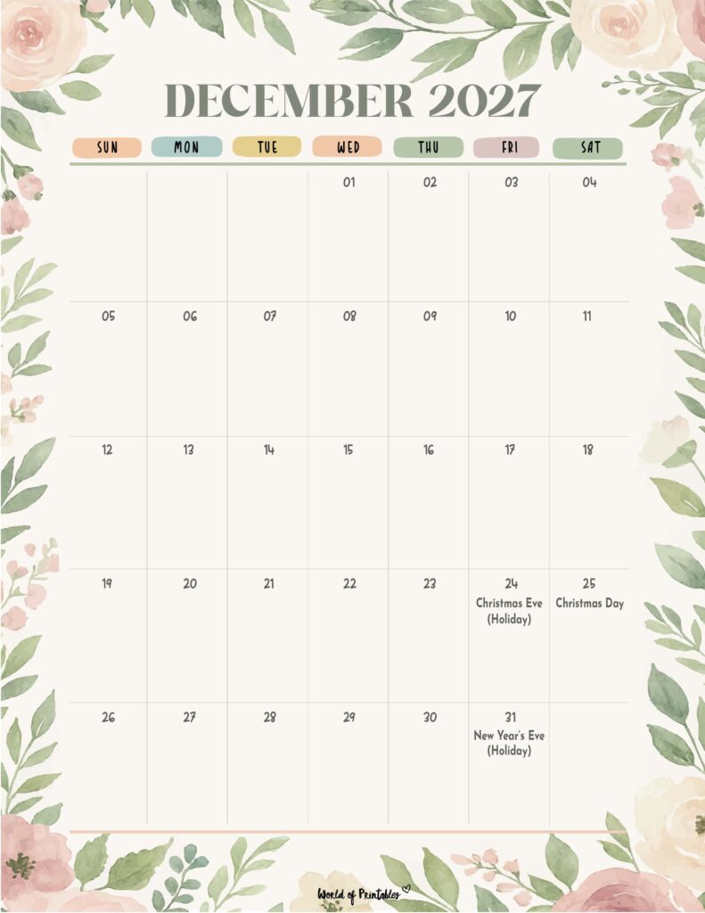 December 2027 Calendar with Holidays 4