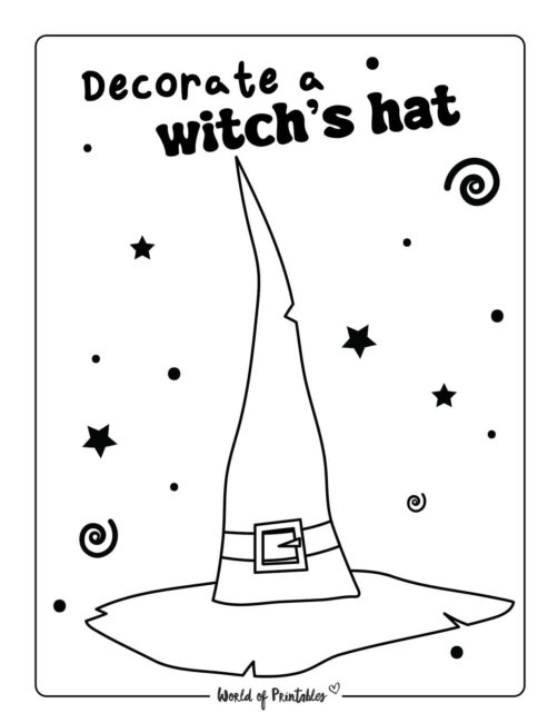 Decorate a witch's hat Halloween Worksheet for Kids