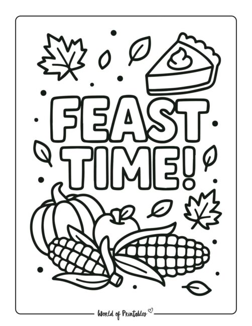 Feast Time Fun Thanksgiving Coloring Page