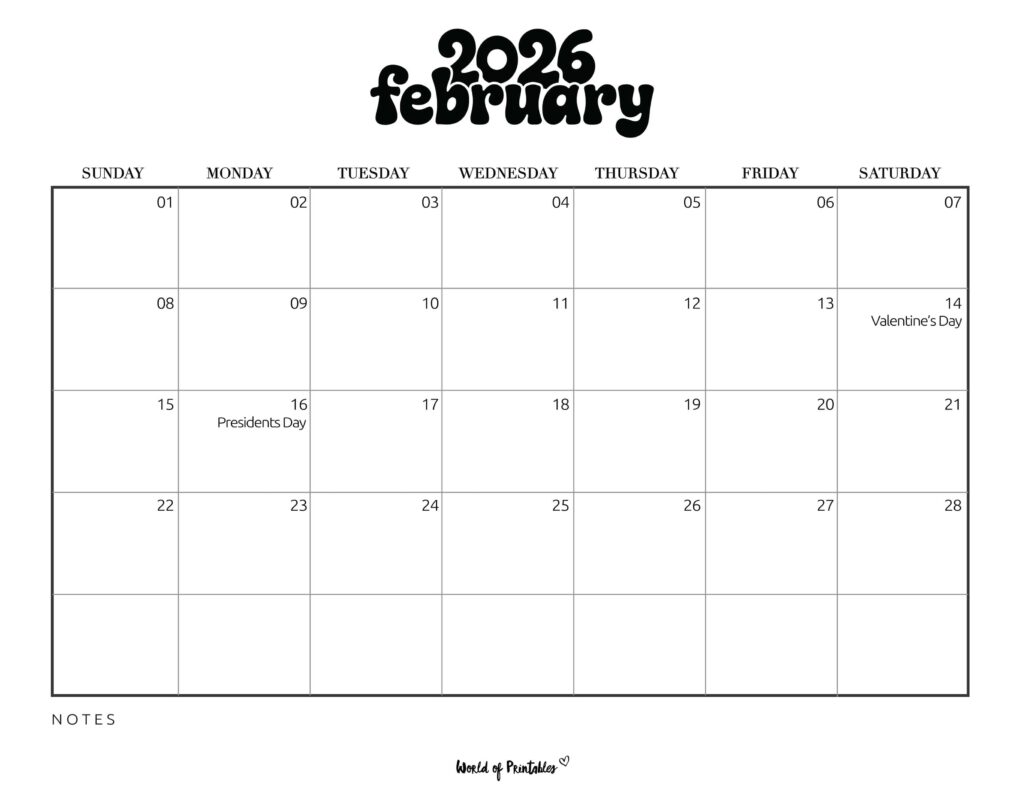 February 2026 Calendar with Holidays 1