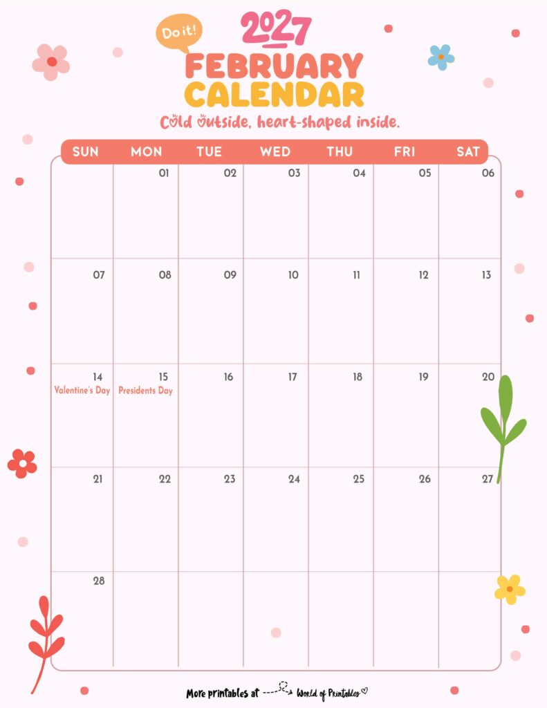 February 2027 Calendar with Holidays 3