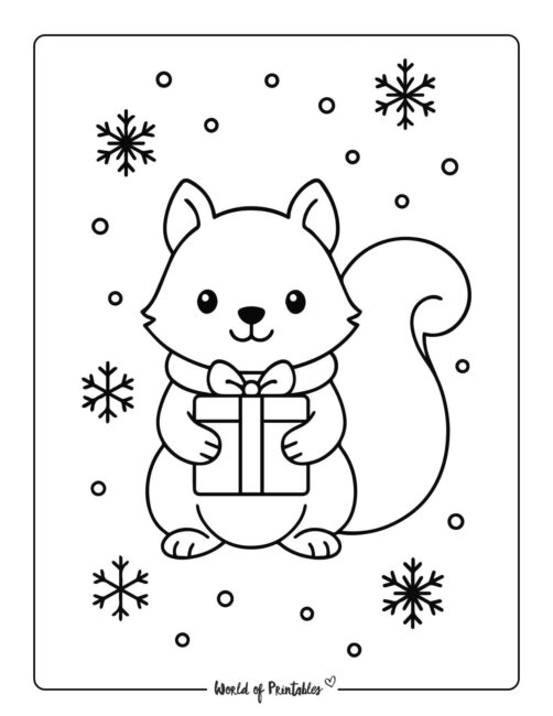 Festive Squirrel Christmas Coloring Sheet