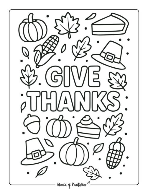 Fun Give Thanks Cute Thanksgiving Coloring Page